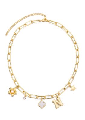 Adornia 14k Yellow Gold Plated Initial Chunky Charm Necklace