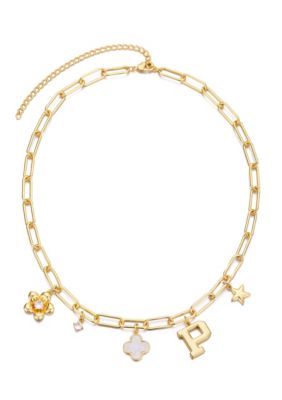 Adornia 14k Yellow Gold Plated Initial Chunky Charm Necklace