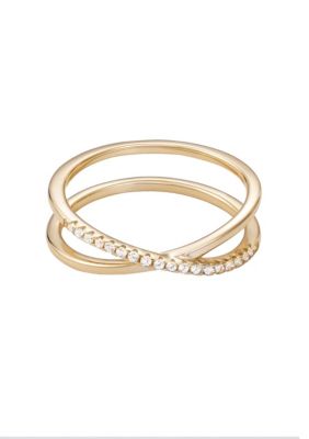 Adornia 14k Gold Vermeil .925 Sterling Silver CZ Crossed Half Eternity Band Ring