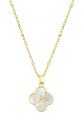 Adornia 14k Gold Plated Mother-of-Pearl Initial Clover Necklace