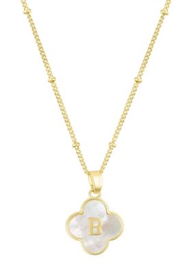 Adornia 14k Gold Plated Mother-of-Pearl Initial Clover Necklace