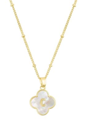 Adornia 14k Gold Plated Mother-of-Pearl Initial Clover Necklace