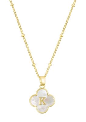 Adornia 14k Gold Plated Mother-of-Pearl Initial Clover Necklace