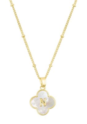 Adornia 14k Gold Plated Mother-of-Pearl Initial Clover Necklace