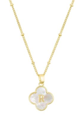 Adornia 14k Gold Plated Mother-of-Pearl Initial Clover Necklace