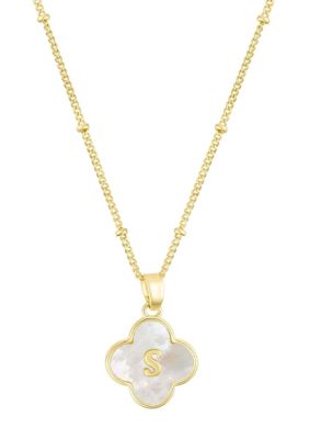 Adornia 14k Gold Plated Mother-of-Pearl Initial Clover Necklace