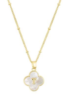 Adornia 14k Gold Plated Mother-of-Pearl Initial Clover Necklace