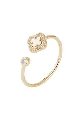 Adornia 14k Gold Plated CZ Open Band Clover Ring, 9