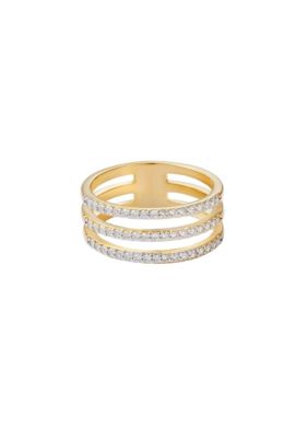 Adornia 14k Gold Plated CZ Triple Band Ring, 8