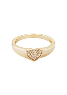 Adornia 14k Gold Plated CZ Pave Heart Signet Pinky Ring