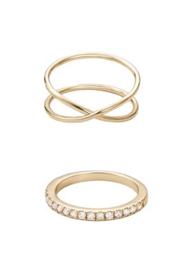 Adornia 14k Gold Plated X and Eternity Ring Set