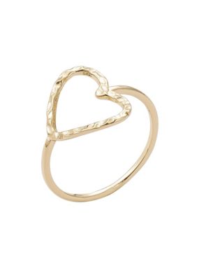 Adornia 14k Gold Plated Hammered Open Heart Ring