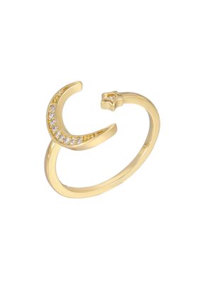 Adornia 14k Gold Plated Adjustable Moon Star Ring, 8