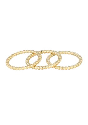Adornia Tarnish Resistant 18k Gold Plated Set of Three Bead Rings
