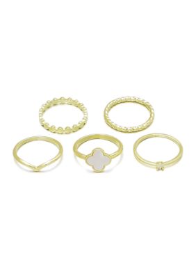 Adornia 14k Gold Plate 5-Piece Clover Ring Set