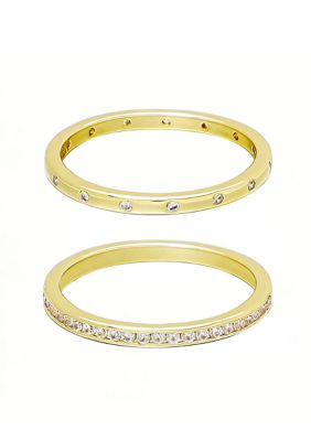 Adornia 14k Gold Plate 1/2 Eternity and Dotted Band Set of 2 Rings, 7