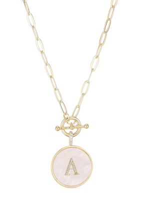 Adornia 14k Gold Plated Mother-of-Pearl CZ Initial Toggle Necklace