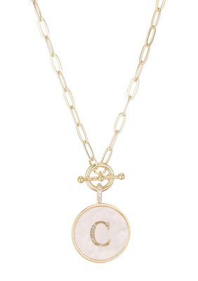 Adornia 14k Gold Plated Mother-of-Pearl CZ Initial Toggle Necklace