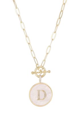 Adornia 14k Gold Plated Mother-of-Pearl CZ Initial Toggle Necklace