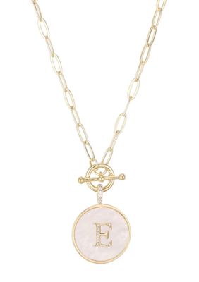 Adornia 14k Gold Plated Mother-of-Pearl CZ Initial Toggle Necklace