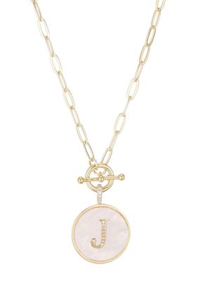 Adornia 14k Gold Plated Mother-of-Pearl CZ Initial Toggle Necklace