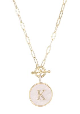 Adornia 14k Gold Plated Mother-of-Pearl CZ Initial Toggle Necklace