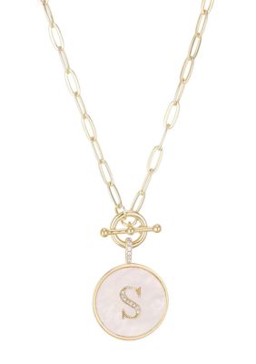 Adornia 14k Gold Plated Mother-of-Pearl CZ Initial Toggle Necklace