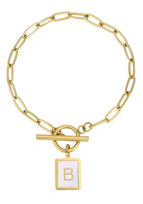 Adornia Tarnish Resistant 18k Gold Plated Mother-of-Pearl Initial Toggle Bracelet