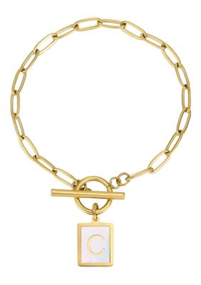 Adornia Tarnish Resistant 18k Gold Plated Mother-of-Pearl Initial Toggle Bracelet