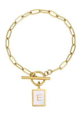 Adornia Tarnish Resistant 18k Gold Plated Mother-of-Pearl Initial Toggle Bracelet