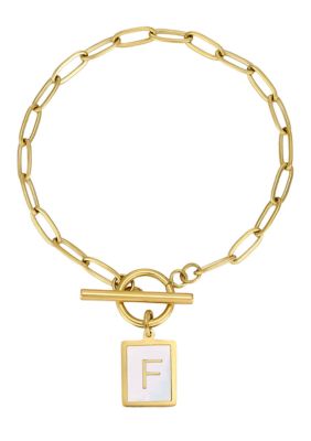 Adornia Tarnish Resistant 18k Gold Plated Mother-of-Pearl Initial Toggle Bracelet