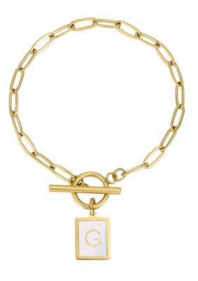Adornia Tarnish Resistant 18k Gold Plated Mother-of-Pearl Initial Toggle Bracelet