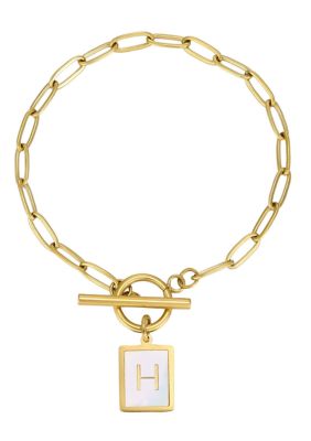 Adornia Tarnish Resistant 18k Gold Plated Mother-of-Pearl Initial Toggle Bracelet