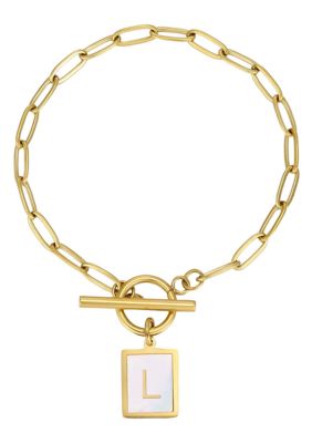 Adornia Tarnish Resistant 18k Gold Plated Mother-of-Pearl Initial Toggle Bracelet