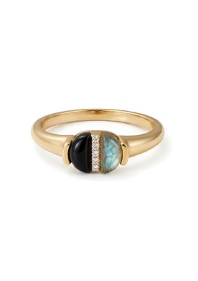 Adornia 14k Gold Plated Labradorite and Onyx CZ Split Ring