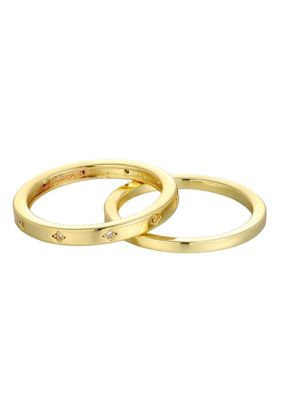 Adornia 14k Gold Plated CZ Star Eternity Band and Plain Band Set