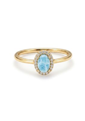 Adornia 14k Gold Plated Oval Larimar CZ Halo Ring