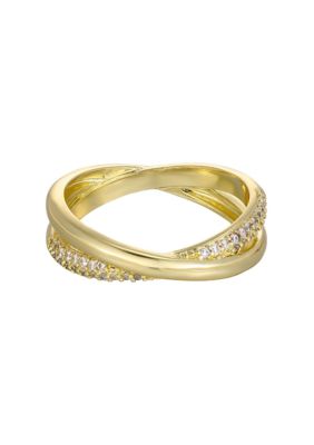 Adornia 14k Gold Plated CZ Crossed Bands Ring