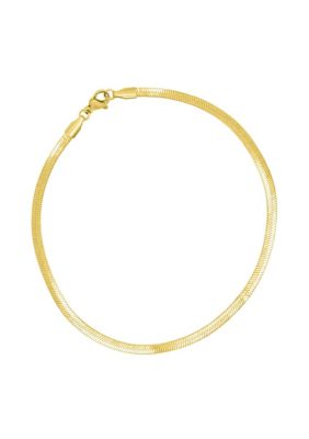 Adornia Tarnish Resistant 14K Gold Plated Adjustable 9-11" Thin Herringbone Chain Anklet, 11 in