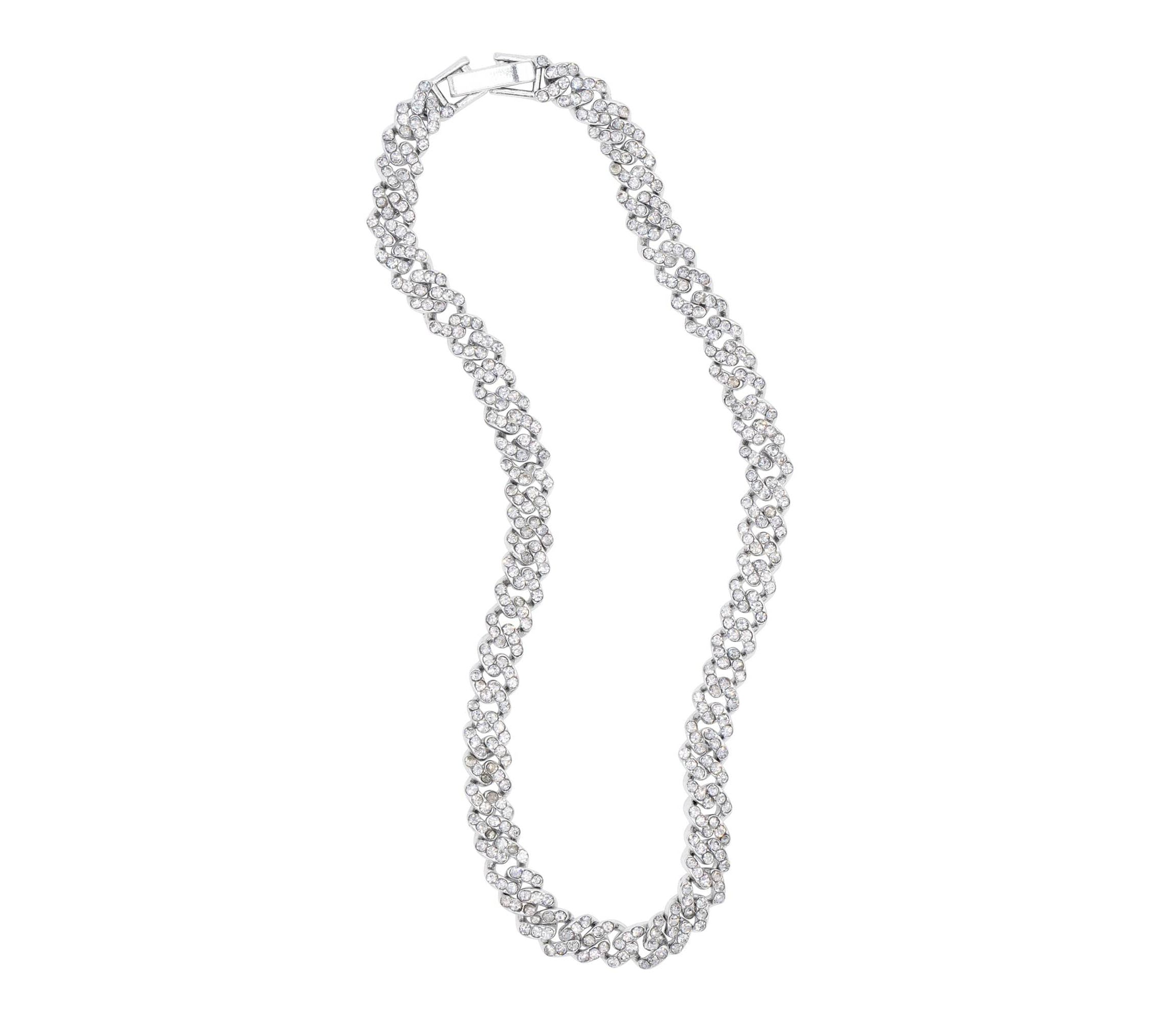 Silver Plated 10" 8mm Crystal Curb Chain Anklet