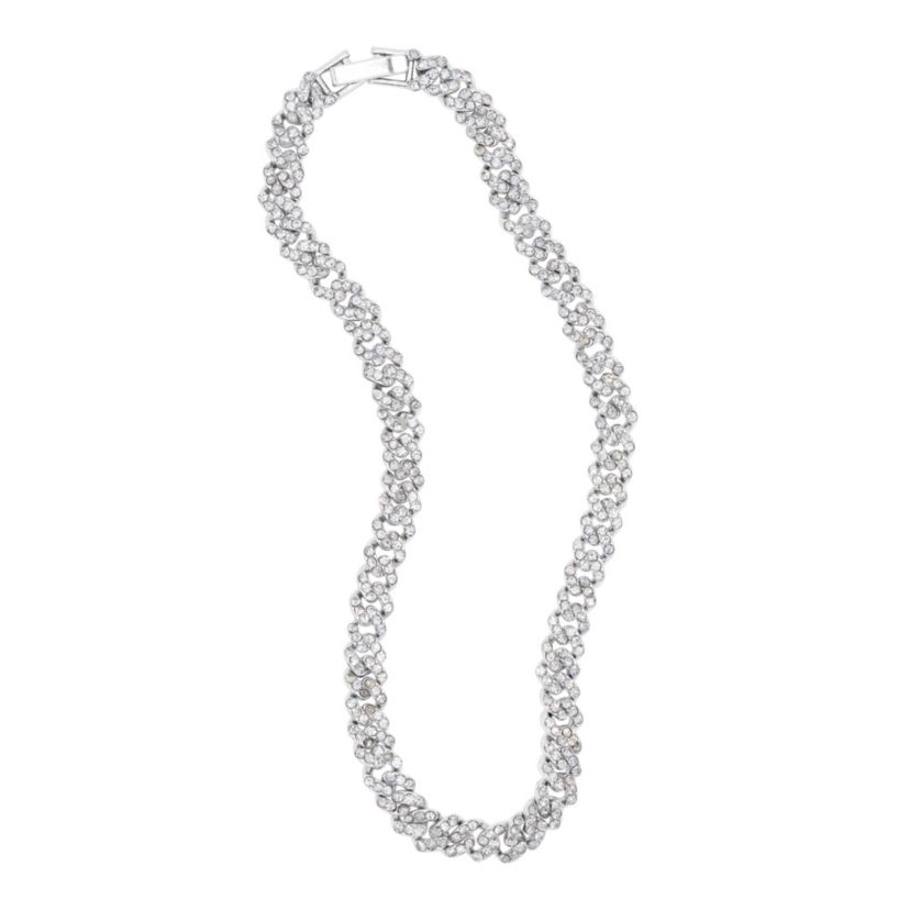 Silver Plated 10" 8mm Crystal Curb Chain Anklet