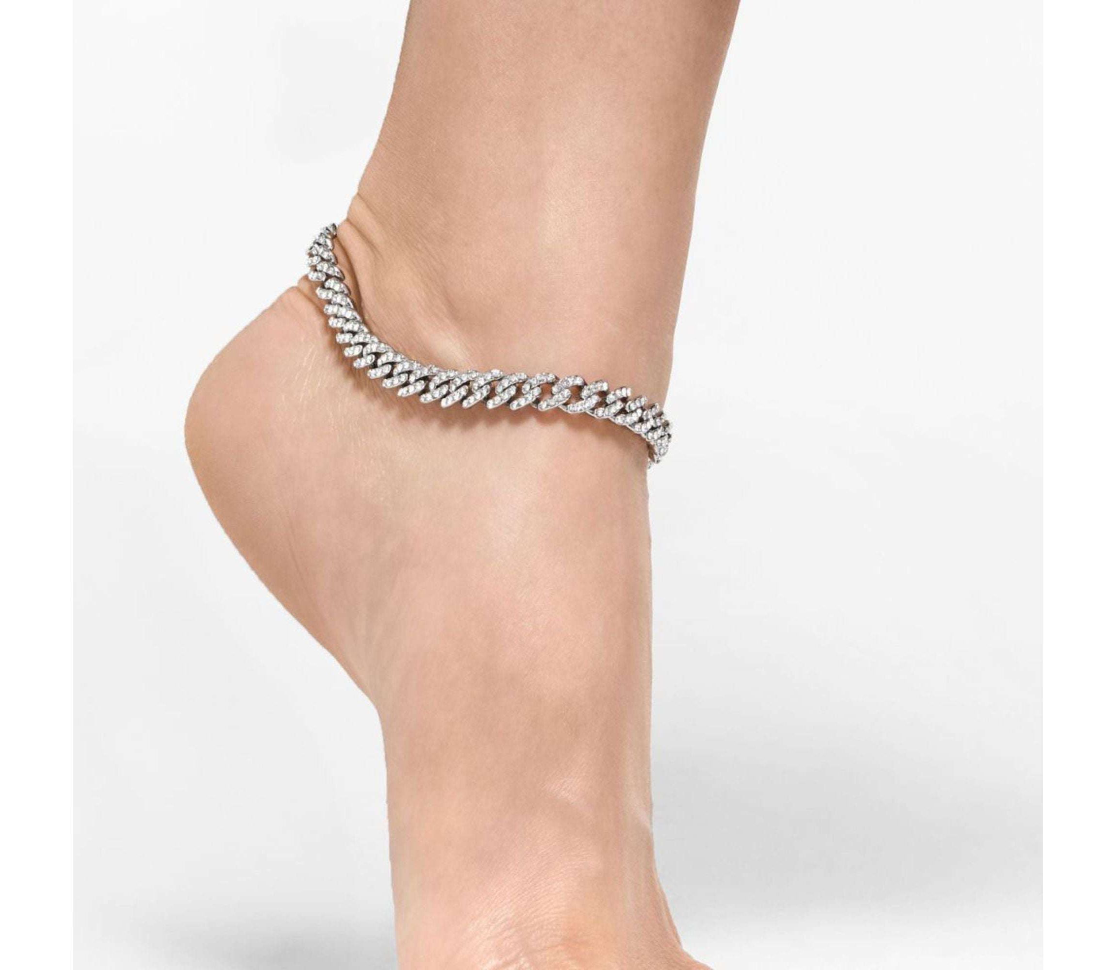 Silver Plated 10" 8mm Crystal Curb Chain Anklet