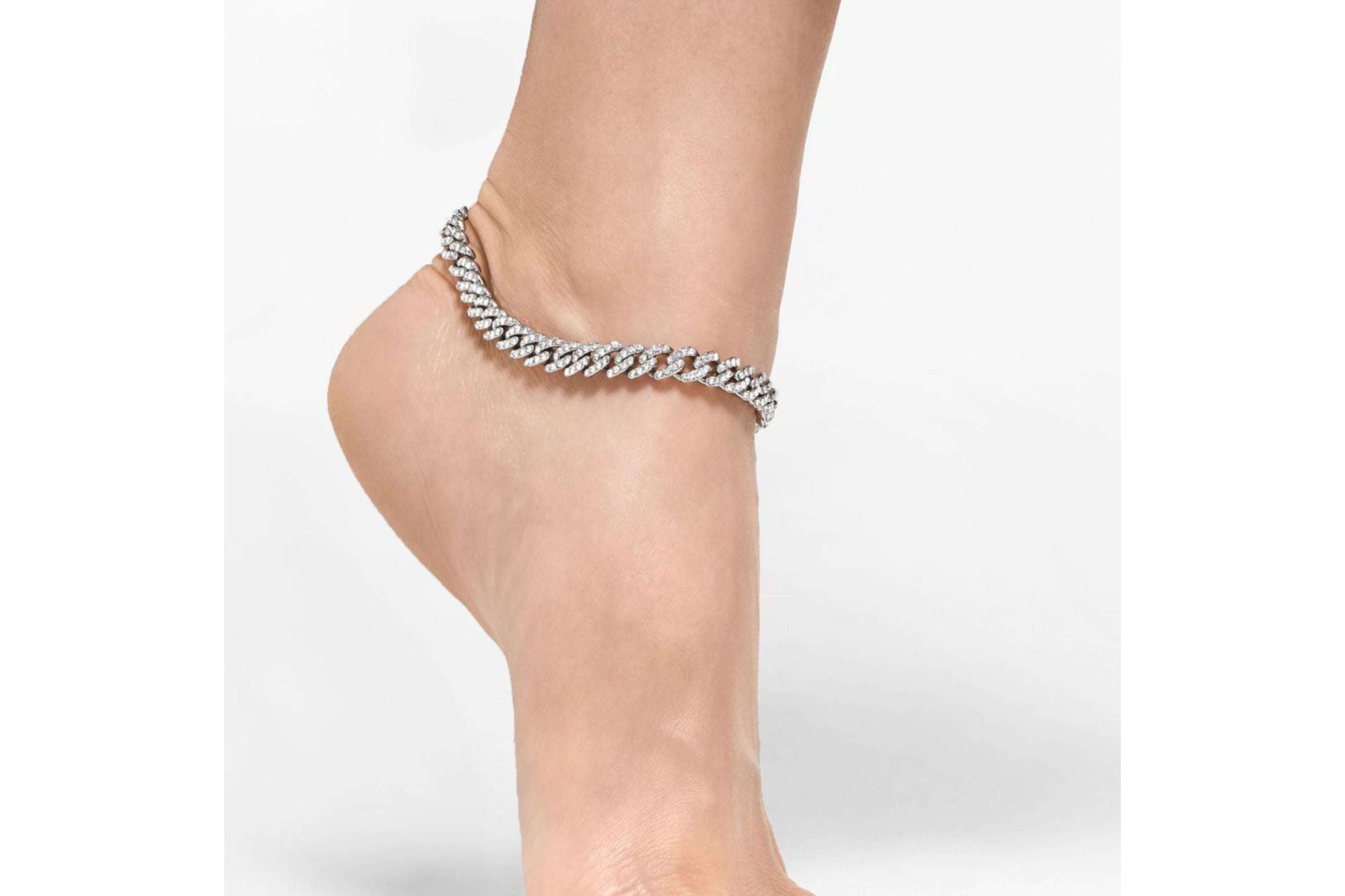 Silver Plated 10" 8mm Crystal Curb Chain Anklet