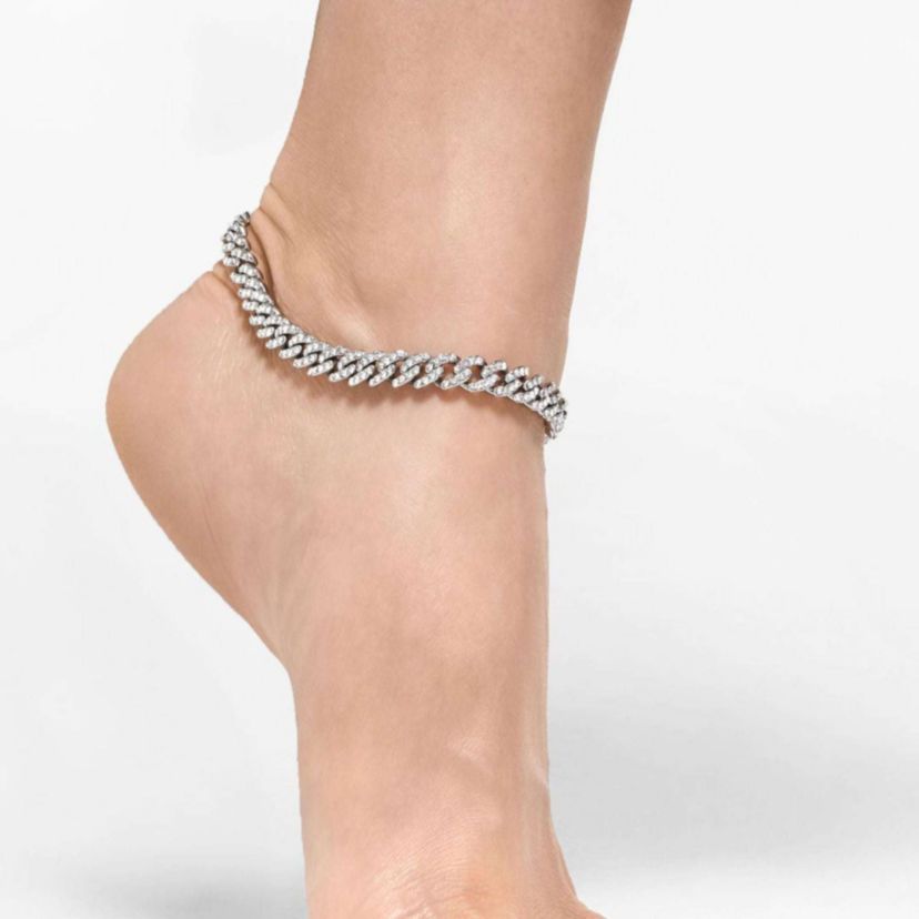Silver Plated 10" 8mm Crystal Curb Chain Anklet