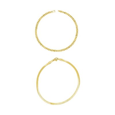 Adornia Tarnish Resistant 14k Gold Plated Watch Band and Herringbone Anklet Set