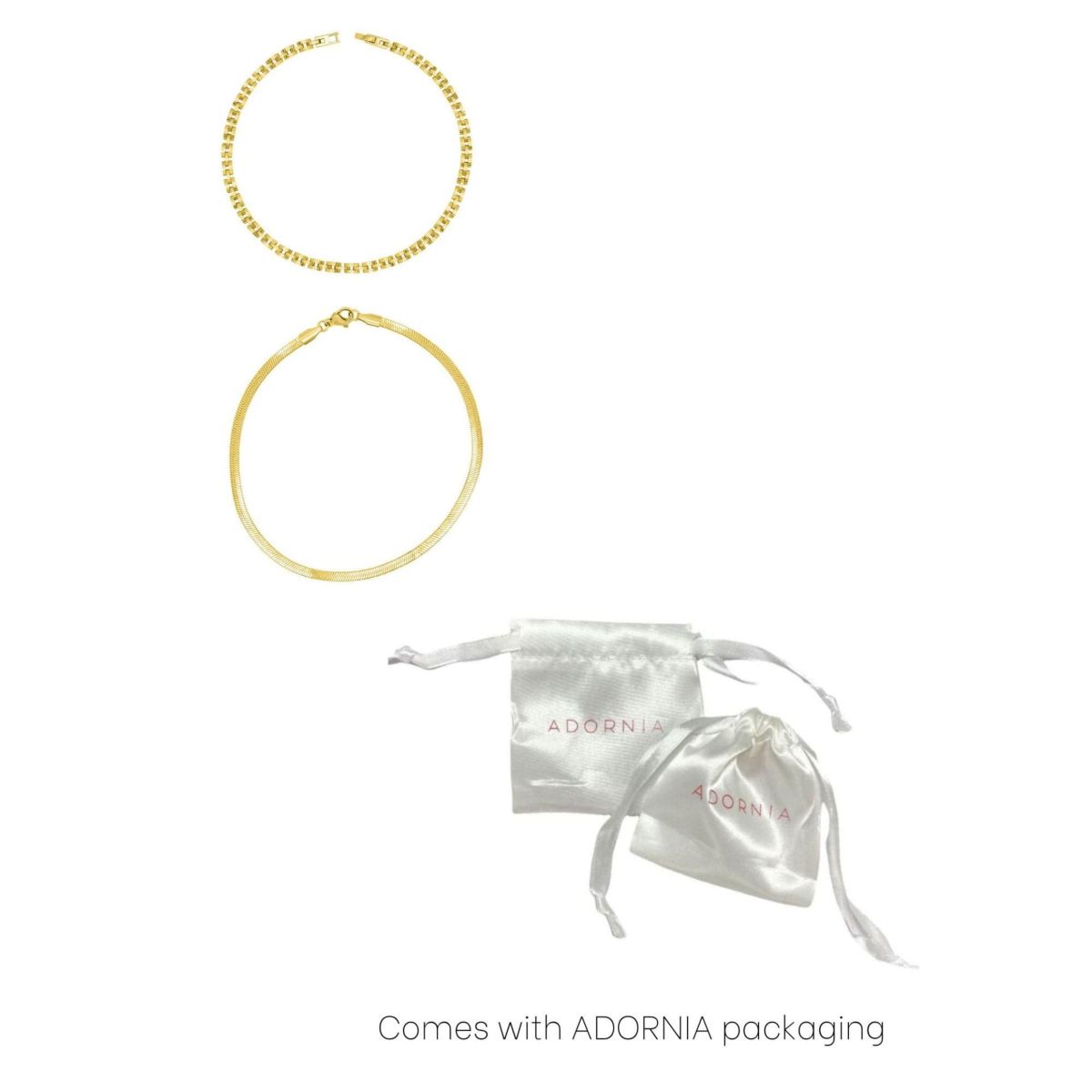 Tarnish Resistant 14k Gold Plated Watch Band and Herringbone Anklet Set