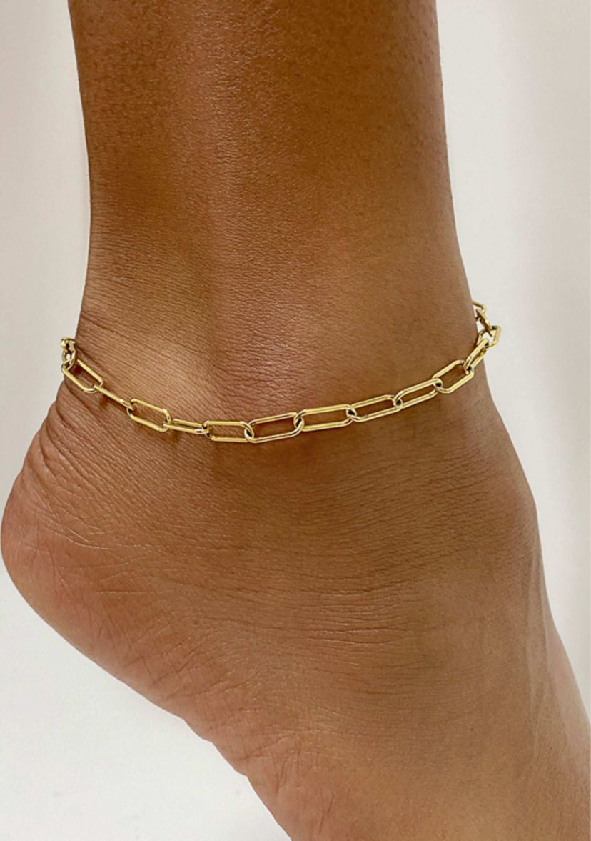 14K Gold Plated Paper Clip Chain Anklet