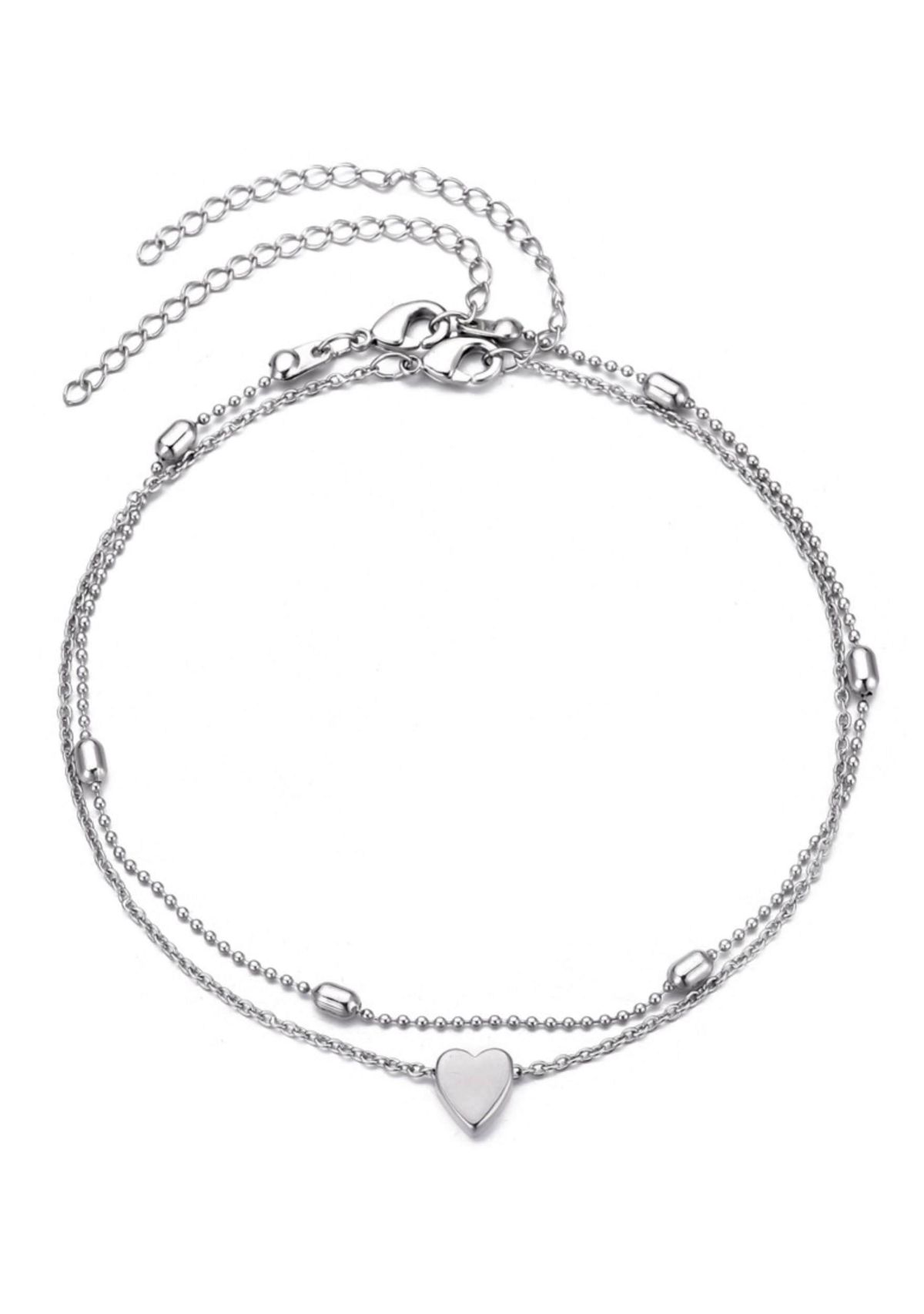 Silver Plated Heart Adjustable Anklet Set