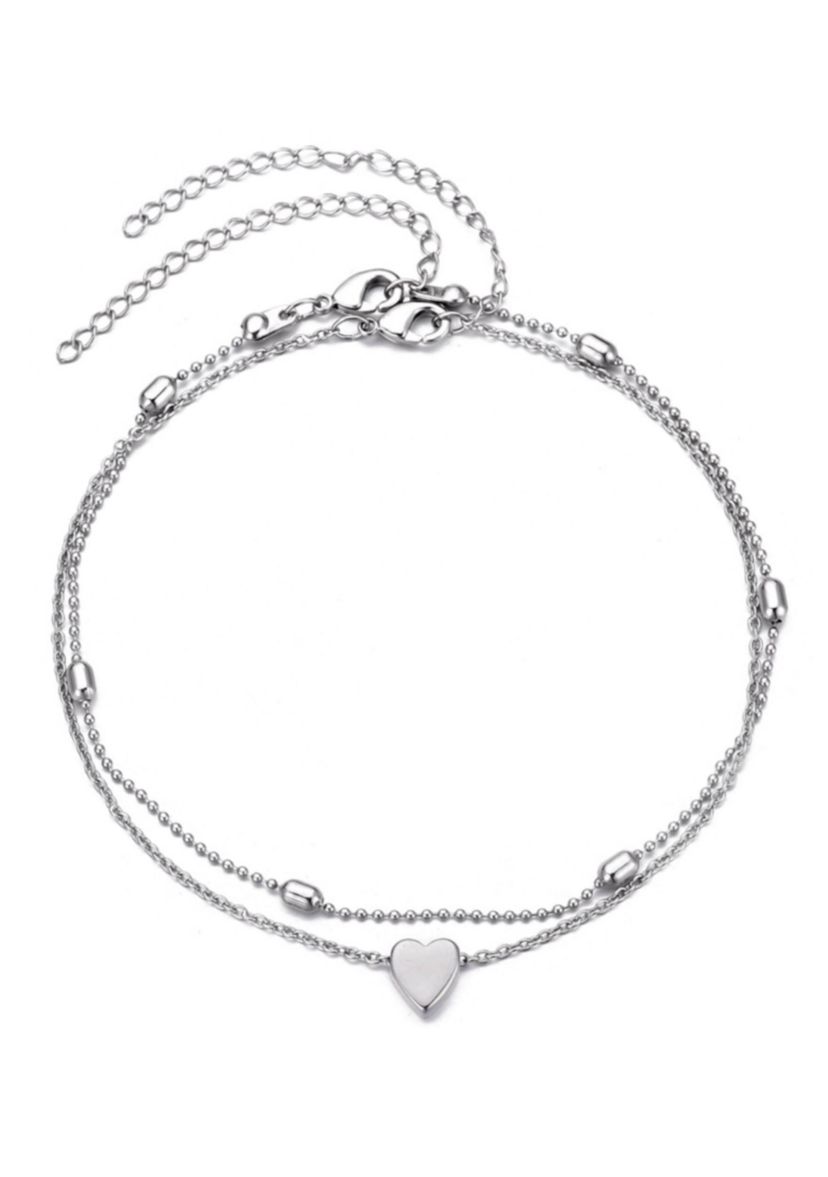Silver Plated Heart Adjustable Anklet Set