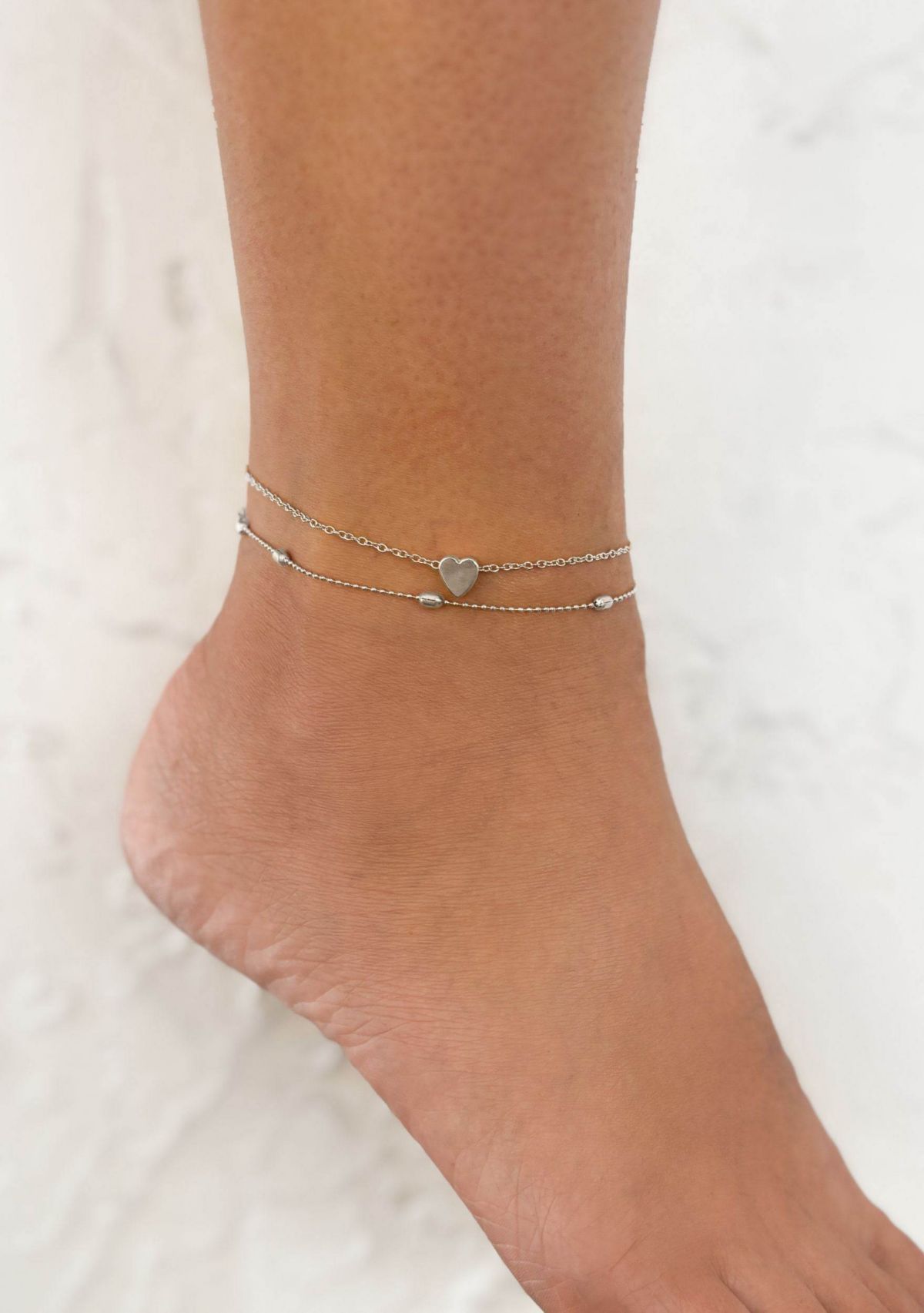 Silver Plated Heart Adjustable Anklet Set